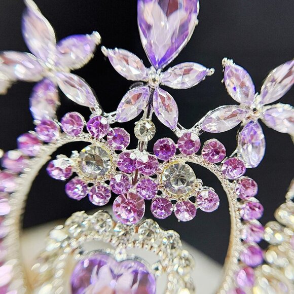 Crystal heart tiara, silver crystal tiara, purple stone tiara, Bridal headpiece